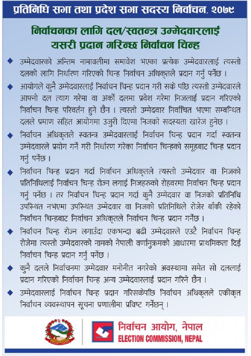आज उम्मेदवारले चुनाव चिन्ह पाउने दिन